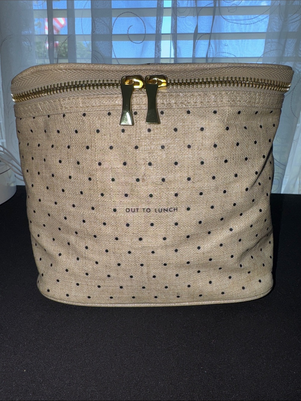 Kate Spade Beige and Black Polka Dot compact Out To Lunch bag